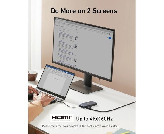 Концентратор USB-C 8-in-1 1xUSB-C PD100W + 1xHDMI + 2xUSB-A + 1xUSB-C 10Gbps + 1xRJ45 + SD black Anker (A83830A2), зображення 3