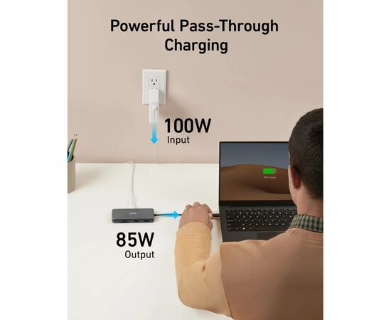 Концентратор USB-C 8-in-1 1xUSB-C PD100W + 1xHDMI + 2xUSB-A + 1xUSB-C 10Gbps + 1xRJ45 + SD black Anker (A83830A2), зображення 5