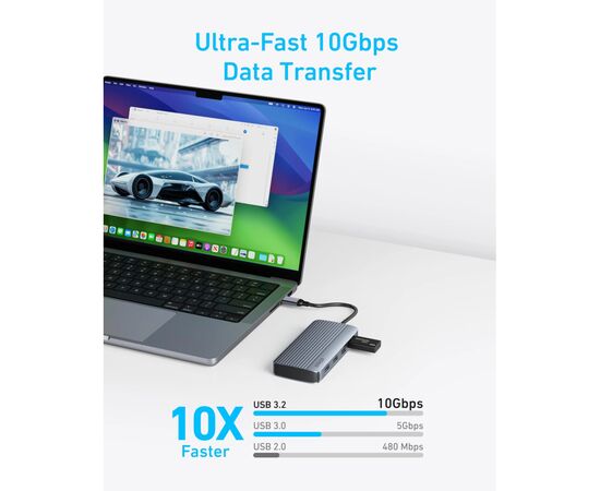 Концентратор USB-C 7-in-1 1xUSB-C PD100W + 2xHDMI + 4xUSB-A black Anker (A83740A2), зображення 6