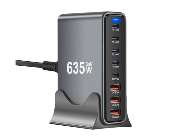Зарядное устройство XoKo 2xUSB-C PD3.1 140W + 2xUSB-C PD100W + 1xUSB-C PD65W + 3xUSB QC30W GaN (QC-600)