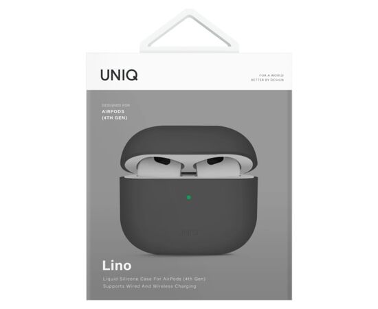 Чехол для наушников Uniq Lino AirPods 4 Silicone Ash Grey (8886463691373), изображение 5