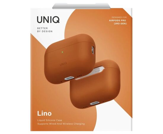 Чохол для навушників Uniq Lino для AirPods Pro 3 gen Silicone Orange (8886463696903), зображення 6