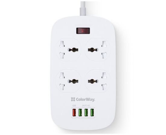 Мережевий фільтр живлення ColorWay 4 розетки/4USB White 1.8м (1QC3.0 + 3 AUTO ID) (CW-CHU44QW), зображення 3
