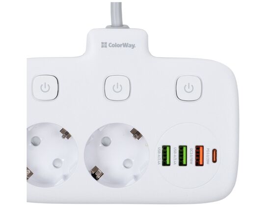 Мережевий фільтр живлення ColorWay 4 розетки/4USB White 1.8м (1QC3.0 + 3 AUTO ID) (CW-CHU44QW), зображення 4
