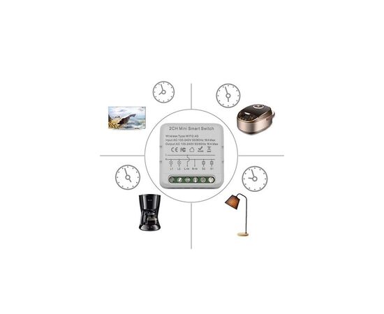 Умное реле TUYA Wifi 16A 2-канальный (HS084028), изображение 2