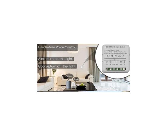 Умное реле TUYA Wifi 16A 2-канальный (HS084028), изображение 4