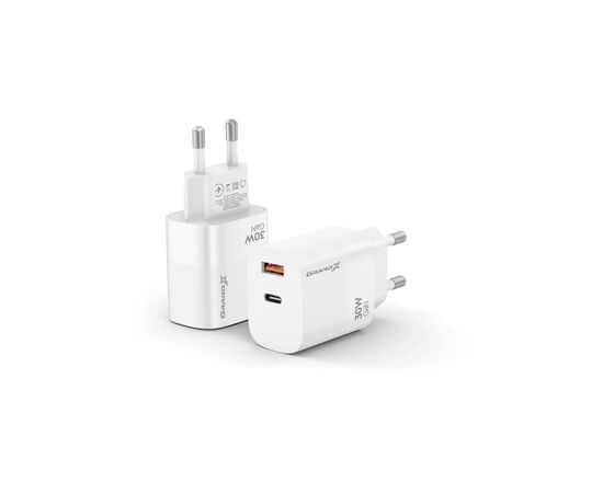Зарядное устройство Grand-X GaN 1xUSB-C + 1xUSB QC3.0 36W white (CH-360W), изображение 2