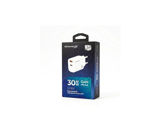 Зарядное устройство Grand-X GaN 1xUSB-C + 1xUSB QC3.0 36W white (CH-360W), изображение 5
