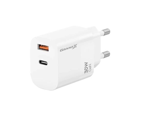 Зарядное устройство Grand-X GaN 1xUSB-C + 1xUSB QC3.0 36W white (CH-360W)