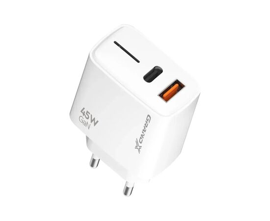 Зарядное устройство Grand-X GaN 1xUSB-C + 1xUSB QC3.0 45W white (CH-460W), изображение 2