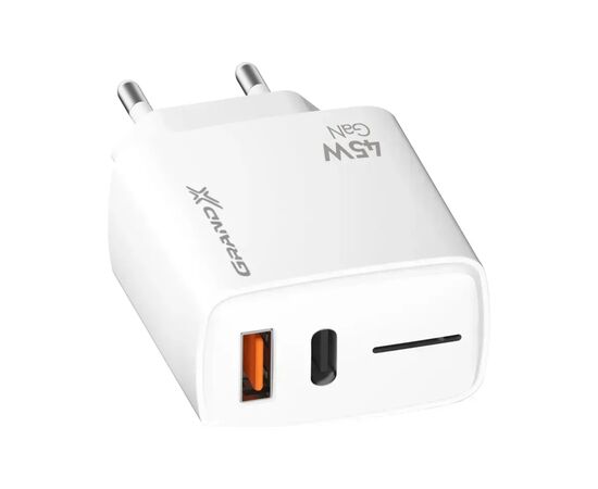 Зарядное устройство Grand-X GaN 1xUSB-C + 1xUSB QC3.0 45W white (CH-460W), изображение 3