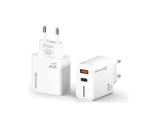 Зарядное устройство Grand-X GaN 1xUSB-C + 1xUSB QC3.0 45W white (CH-460W), изображение 4
