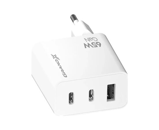 Зарядное устройство Grand-X GaN 2xUSB-C + 1xUSB 65W PD3.0 QC4.0 AFC SCP FCP white (CH-990W), изображение 2