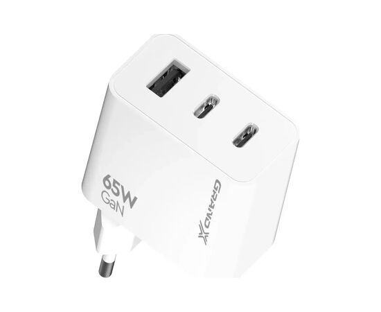 Зарядное устройство Grand-X GaN 2xUSB-C + 1xUSB 65W PD3.0 QC4.0 AFC SCP FCP white (CH-990W), изображение 4
