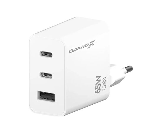 Зарядное устройство Grand-X GaN 2xUSB-C + 1xUSB 65W PD3.0 QC4.0 AFC SCP FCP white (CH-990W)