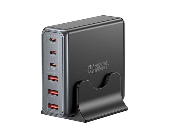 Зарядное устройство Essager 3xUSB-C + 3xUSB-A 85W GaN black (EZC85W-SXB0G-Z)