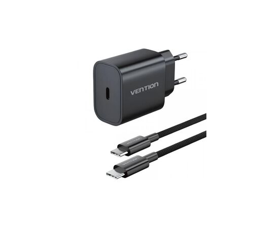 Зарядное устройство Vention 1xUSB-C PD20W + cable USB-C to USB-C black (G16B0-EU)