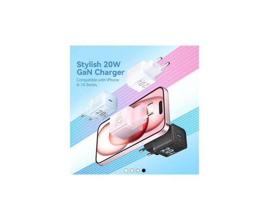 Зарядний пристрій Vention 1xUSB-C PD20W GaN + cable USB-C to USB-C black (TZ-FEPB0-EU-01), зображення 2