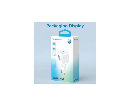 Зарядное устройство Vention 1xUSB-C PD20W GaN + cable USB-C to USB-C white (TZ-FEPW0-EU-01), изображение 3