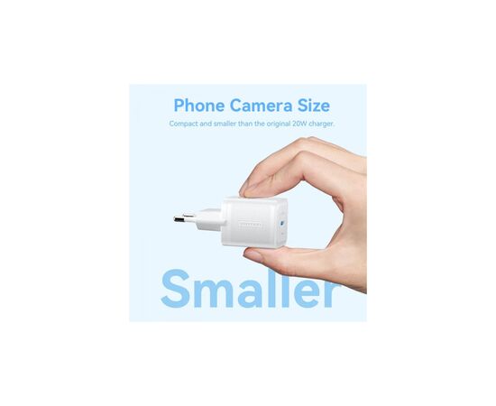 Зарядное устройство Vention 1xUSB-C PD20W GaN + cable USB-C to USB-C white (TZ-FEPW0-EU-01), изображение 7