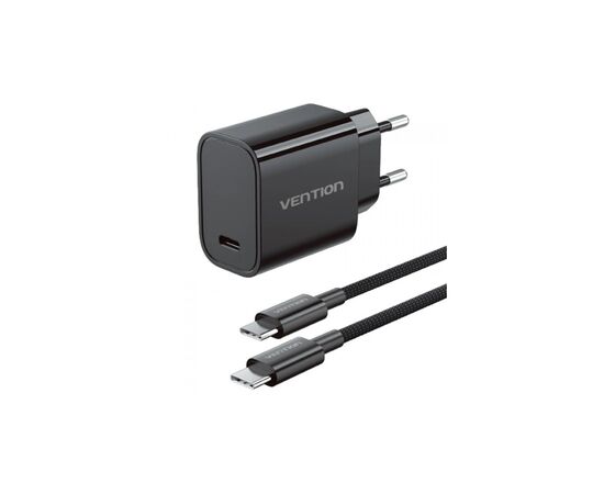 Зарядний пристрій Vention 1xUSB-C PD30W + cable USB-C to USB-C black (G18B0-EU)