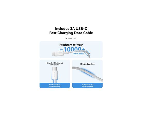 Зарядний пристрій Vention 1xUSB-C PD30W + cable USB-C to USB-C white (G18W0-EU), зображення 4