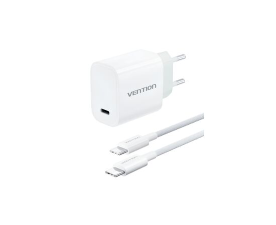 Зарядний пристрій Vention 1xUSB-C PD30W + cable USB-C to USB-C white (G18W0-EU)