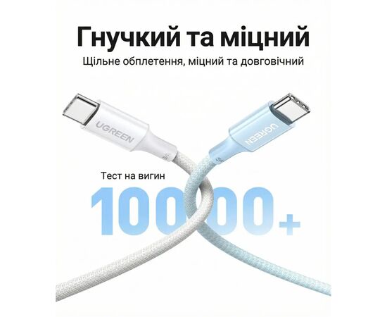 Дата кабель USB-C to USB-C 2.0m PD100W 5A braided L502 white Ugreen (35221), зображення 4
