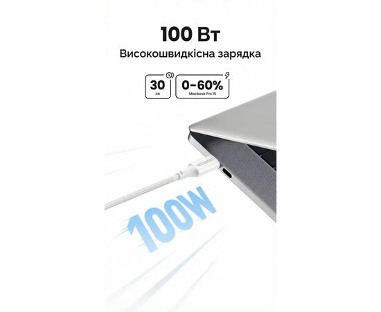 Дата кабель USB-C to USB-C 2.0m PD100W 5A braided L502 white Ugreen (35221), зображення 5