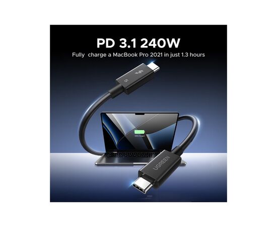 Дата кабель USB-C to USB-C 1.0m Thunderbolt 5 240W 5A 120Gbps 16/8/4K L703 black Ugreen (45996), зображення 8