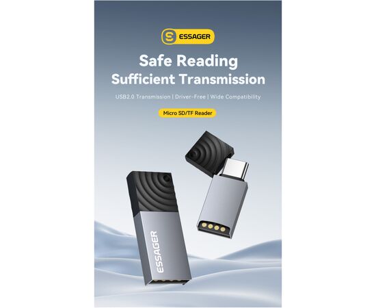 Зчитувач флеш-карт Essager USB-C + USB-A to Micro SD black (EDKTF-QW0G-P), зображення 3