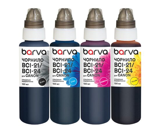 Чернила Barva Canon BCI-21/BCI-24, 4x100 мл BK/C/M/Y, special, water-soluble (C24-090-MP)