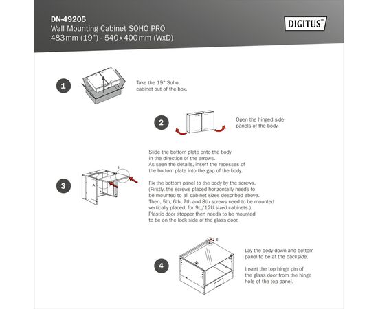Шафа настінна Digitus 9U SOHO Pro 19" 540*400*460мм(Ш*Г*В), black (DN-49205), зображення 10