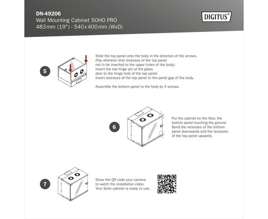 Шафа настінна Digitus 12U SOHO Pro 19" 540*400*595мм(Ш*Г*В), grey (DN-49206), зображення 11