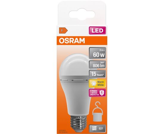 Лампочка Osram LED E27 8Вт 806Лм 2700К A60 акумуляторна (4099854190087), изображение 10