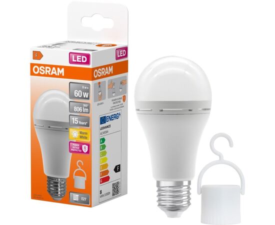 Лампочка Osram LED E27 8Вт 806Лм 2700К A60 акумуляторна (4099854190087), изображение 11