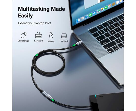 Дата кабель Ugreen USB-C M/F 1.0m 5A 10Gbps USB 3.1 black (30205), зображення 4