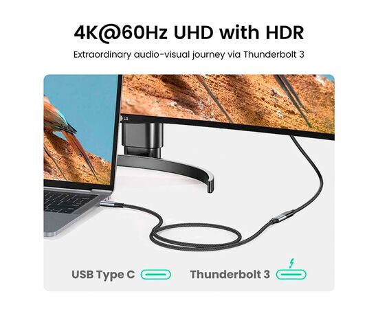 Дата кабель Ugreen USB-C M/F 1.0m 5A 10Gbps USB 3.1 black (30205), зображення 6