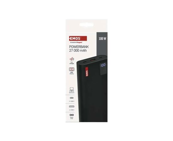 Батарея універсальна EMOS 27000mAh NTBF30, 100W, Pass-through, black (B0561B), зображення 10