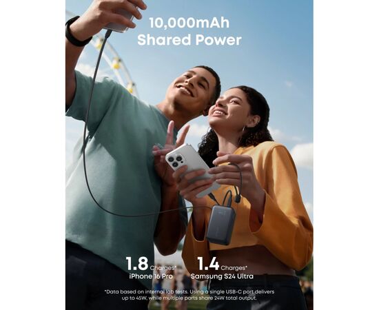 Батарея універсальна Anker 10000mAh Nano 45W Built-In USB-C Cable Black (A1638H11), зображення 4
