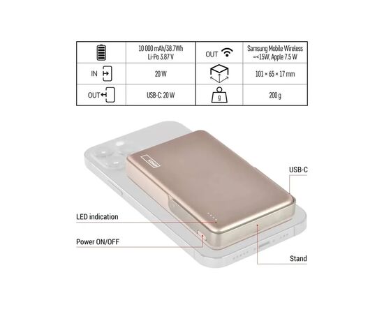 Батарея універсальна EMOS 10000mAh, MagSafe, 20W, pink (B0552RG), зображення 6