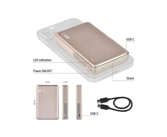 Батарея універсальна EMOS 10000mAh, MagSafe, 20W, pink (B0552RG), зображення 7