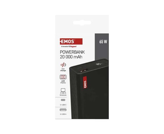 Батарея універсальна EMOS 20000mAh NTBF20, 65W, Pass-through, black (B0560B), зображення 10