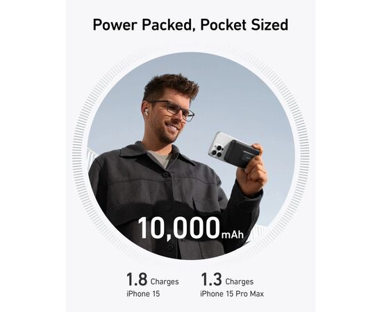 Батарея универсальная Anker 10000mAh MagGo Qi2/15W + USB-C PD 27W Black (A1654G11), изображение 3