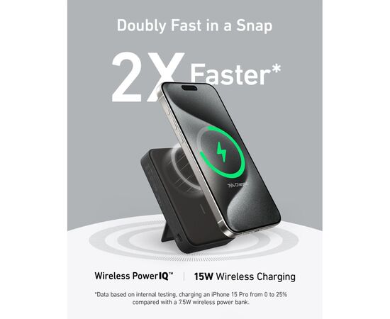 Батарея универсальная Anker 10000mAh MagGo Qi2/15W + USB-C PD 27W Black (A1654G11), изображение 6