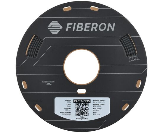 Пластик для 3D-принтера Polymaker Fiberon PA612-CF15 1,75mm 0,5kg BLACK (FG07001), изображение 2