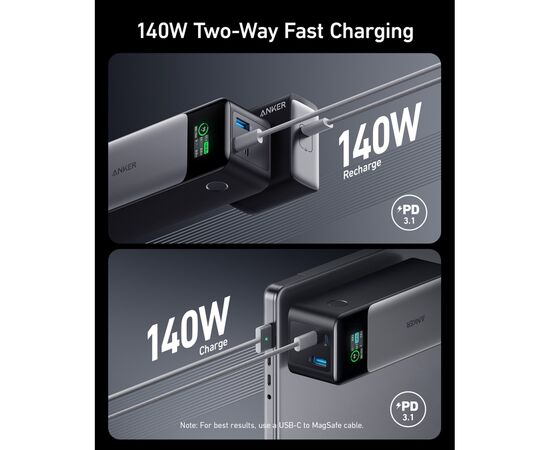 Батарея універсальна Anker 24000mAh PowerCore 737 GaNPrime 140W PD Black (A1289011), зображення 2