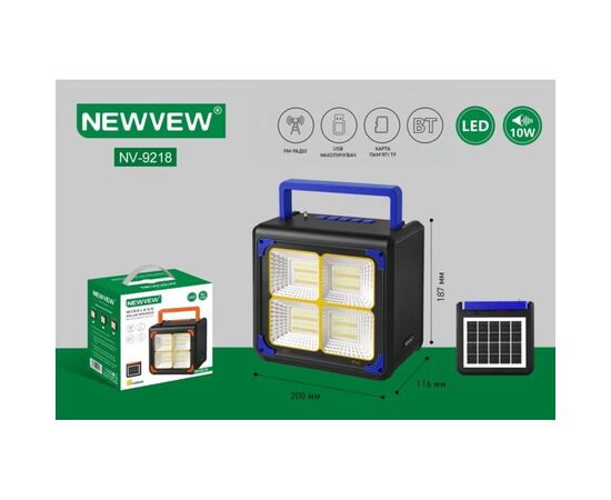 Акустична система NEWVEW NV-9218 Solar Panel/BT/USB/TF/FM Blue (NWVW-NV-9218-BL), зображення 4