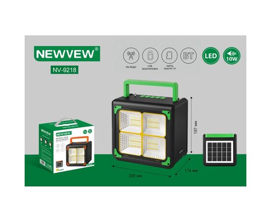 Акустическая система NEWVEW NV-9218 Solar Panel/BT/USB/TF/FM Green (NWVW-NV-9218-GN), изображение 4