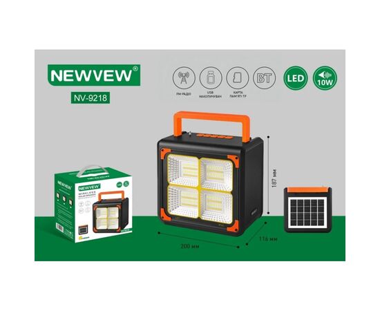 Акустична система NEWVEW NV-9218 Solar Panel/BT/USB/TF/FM Orange (NWVW-NV-9218-OR), зображення 4